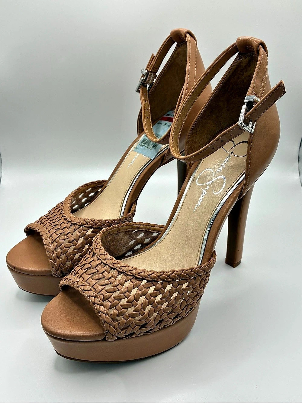 Jessica Simpson Women’s Brown Woven Platform Stiletto Open Toe Size 7